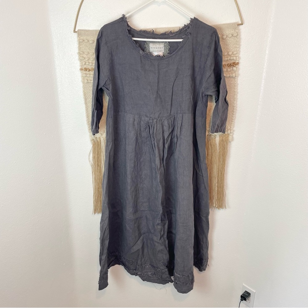 Breathe Linen Lagenlook Gray Midi Dress OS